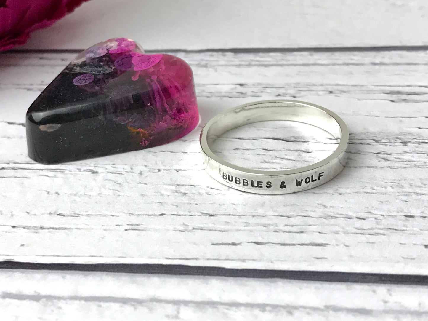 Hand stamped sterling silver band ring, personalised ring, mummy ring, daddy ring, name ring