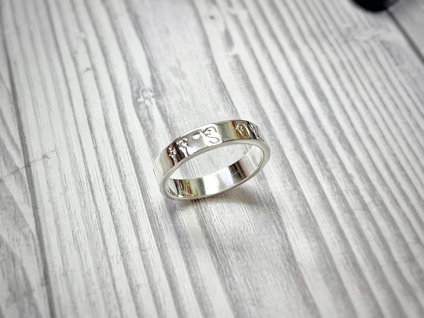 Hand stamped sterling silver band ring, personalised ring, mummy ring, daddy ring, name ring