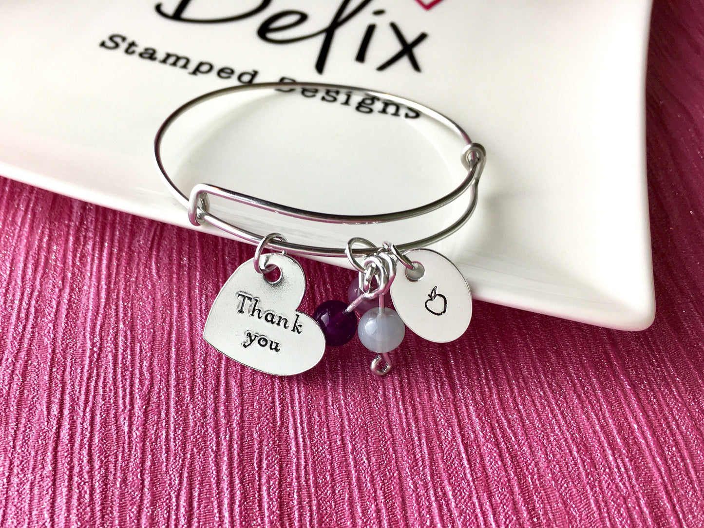 Teacher gift, teacher bangle, personalised bangle, apple gift