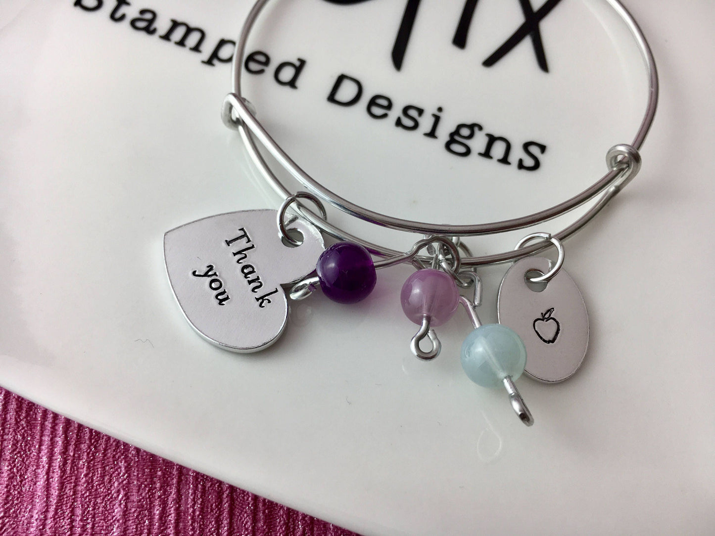 Teacher gift, teacher bangle, personalised bangle, apple gift