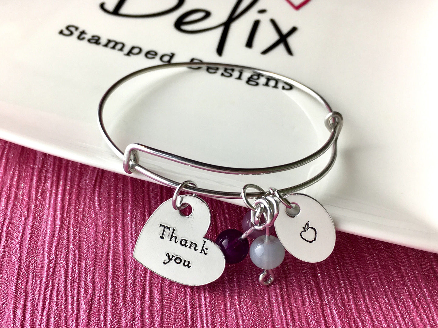 Teacher gift, teacher bangle, personalised bangle, apple gift