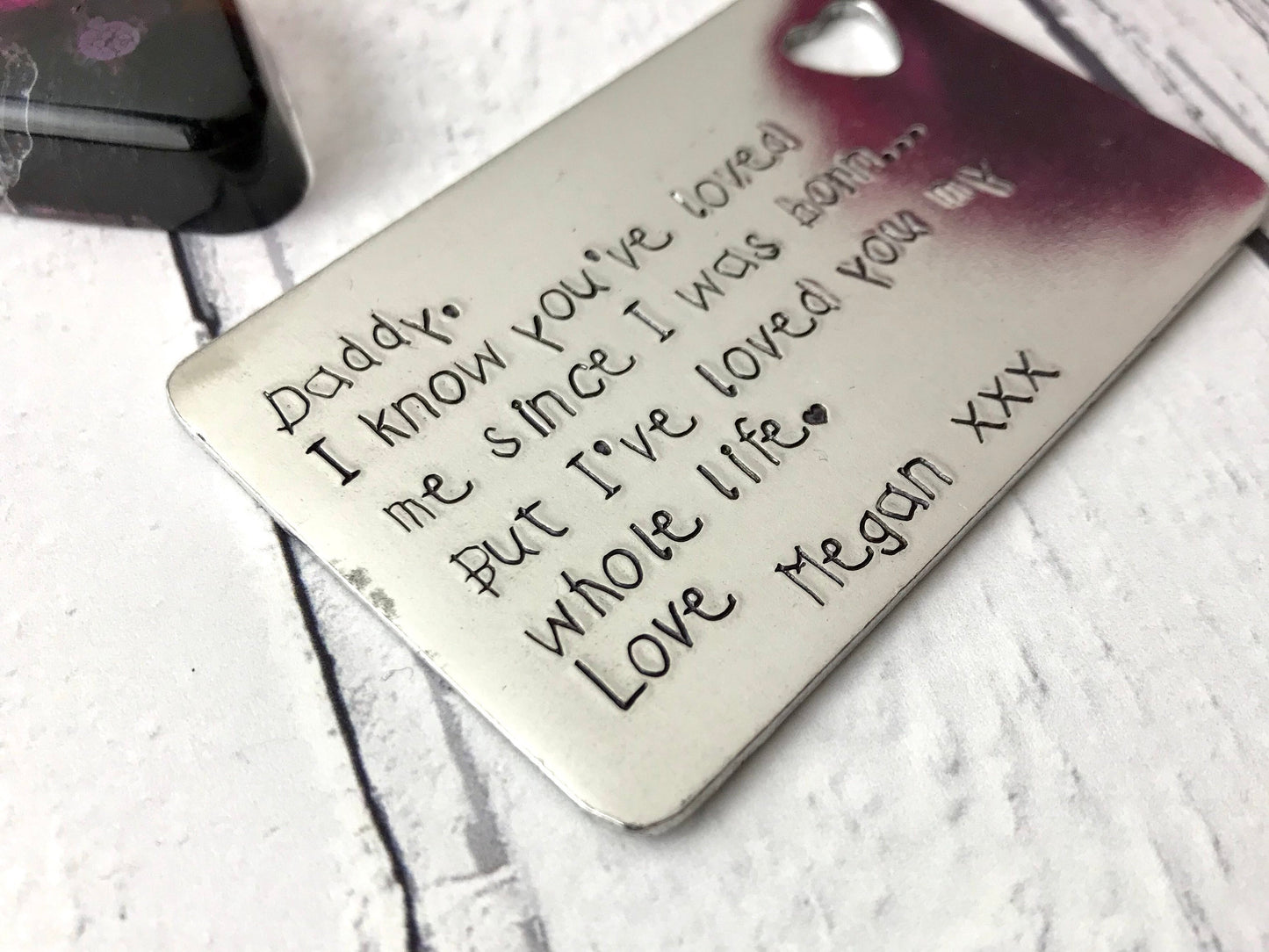 Personalised hand stamped aluminium wallet insert for Dad, father's day wallet insert, gift