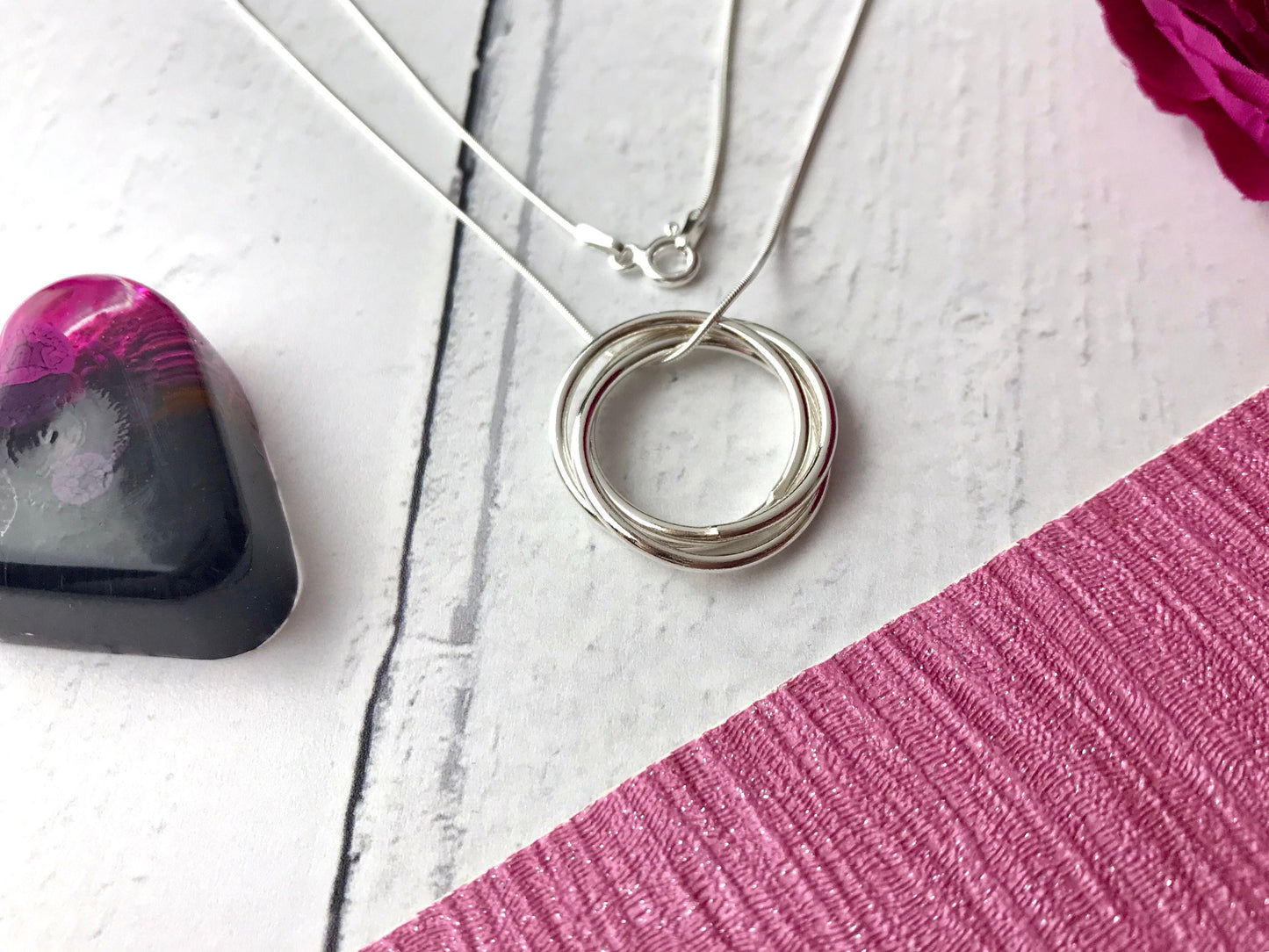 Thirtieth birthday present, Russian ring necklace, entwined loops, entwined rings, washers, 30th gift idea, sterling silver, necklace