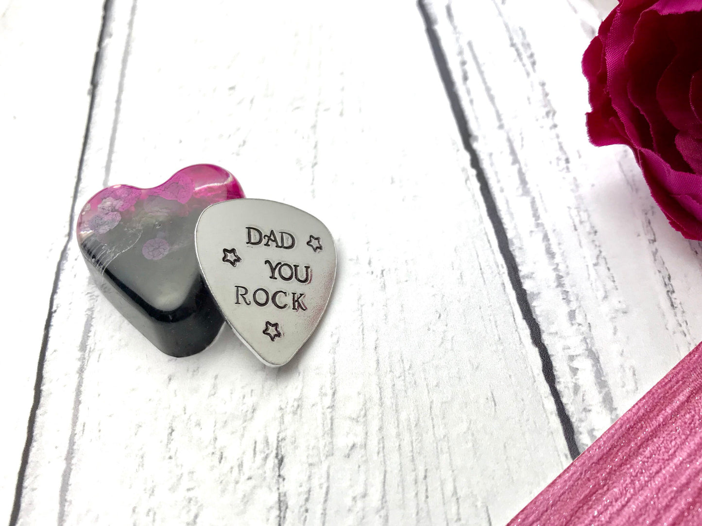 Hand Stamped guitar pick, personalised guitar pick, dad you rock, father's day gift, dad present