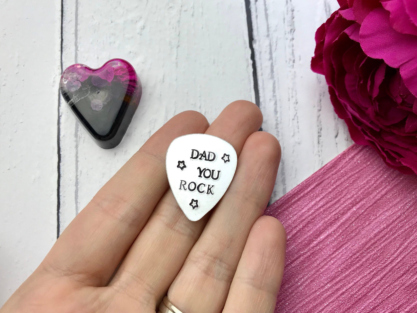 Hand Stamped guitar pick, personalised guitar pick, dad you rock, father's day gift, dad present