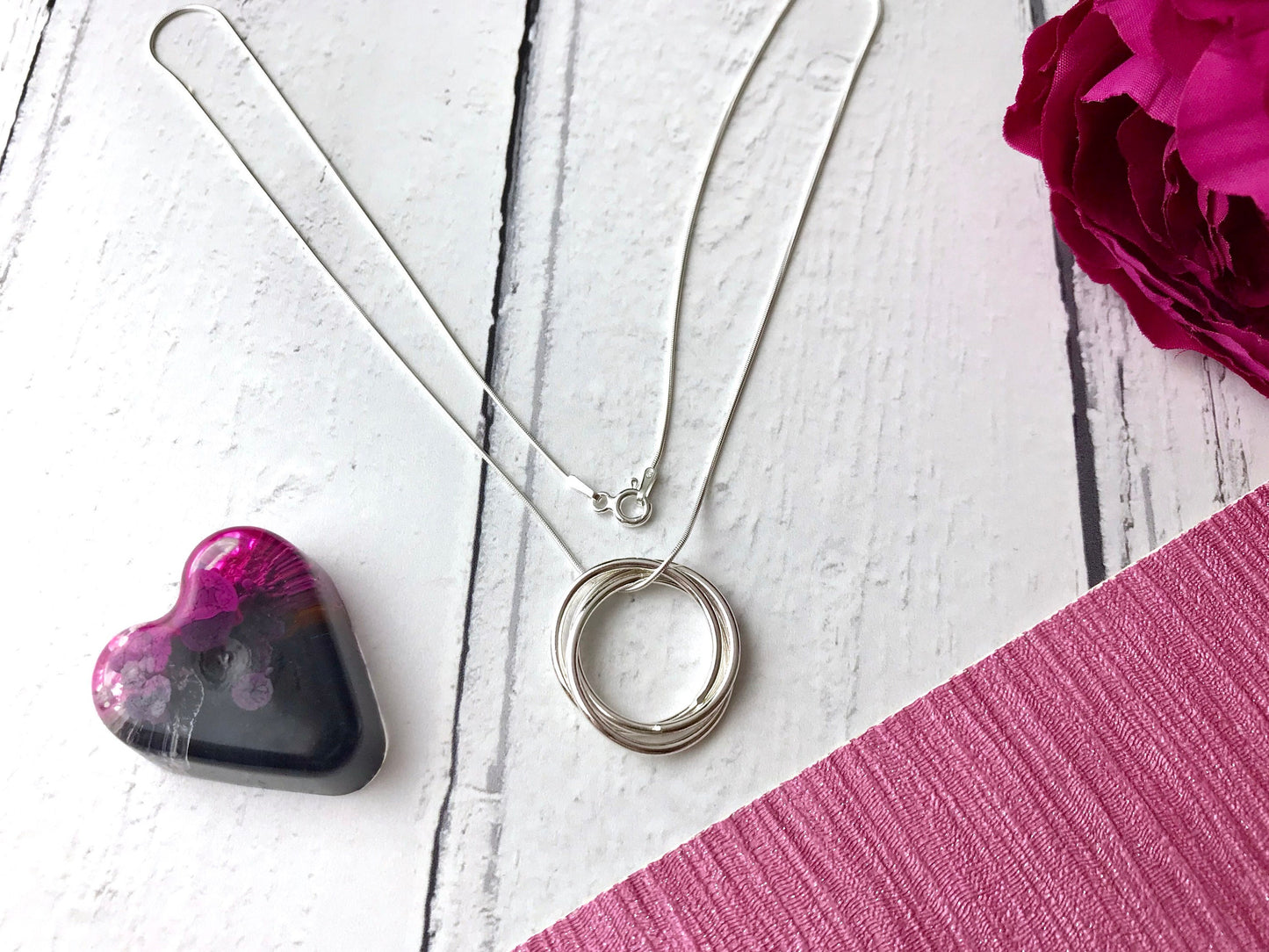 Thirtieth birthday present, Russian ring necklace, entwined loops, entwined rings, washers, 30th gift idea, sterling silver, necklace