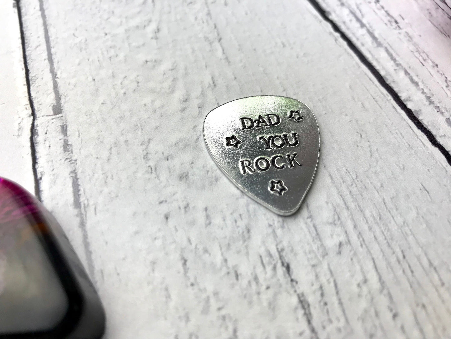 Hand Stamped guitar pick, personalised guitar pick, dad you rock, father's day gift, dad present