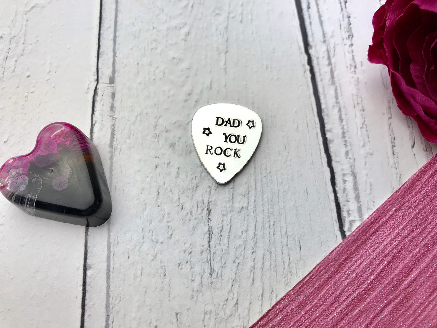 Hand Stamped guitar pick, personalised guitar pick, dad you rock, father's day gift, dad present