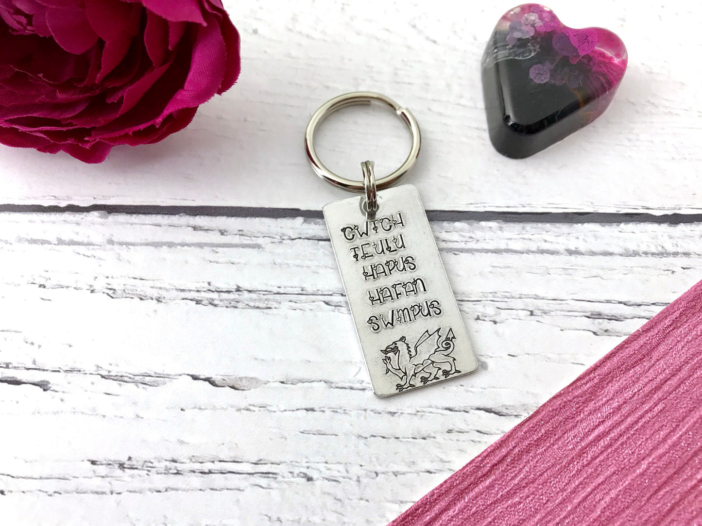 Welsh love keyring, wales, cwtch gift, from the valleys, hand stamped gift, hand stamped keyring