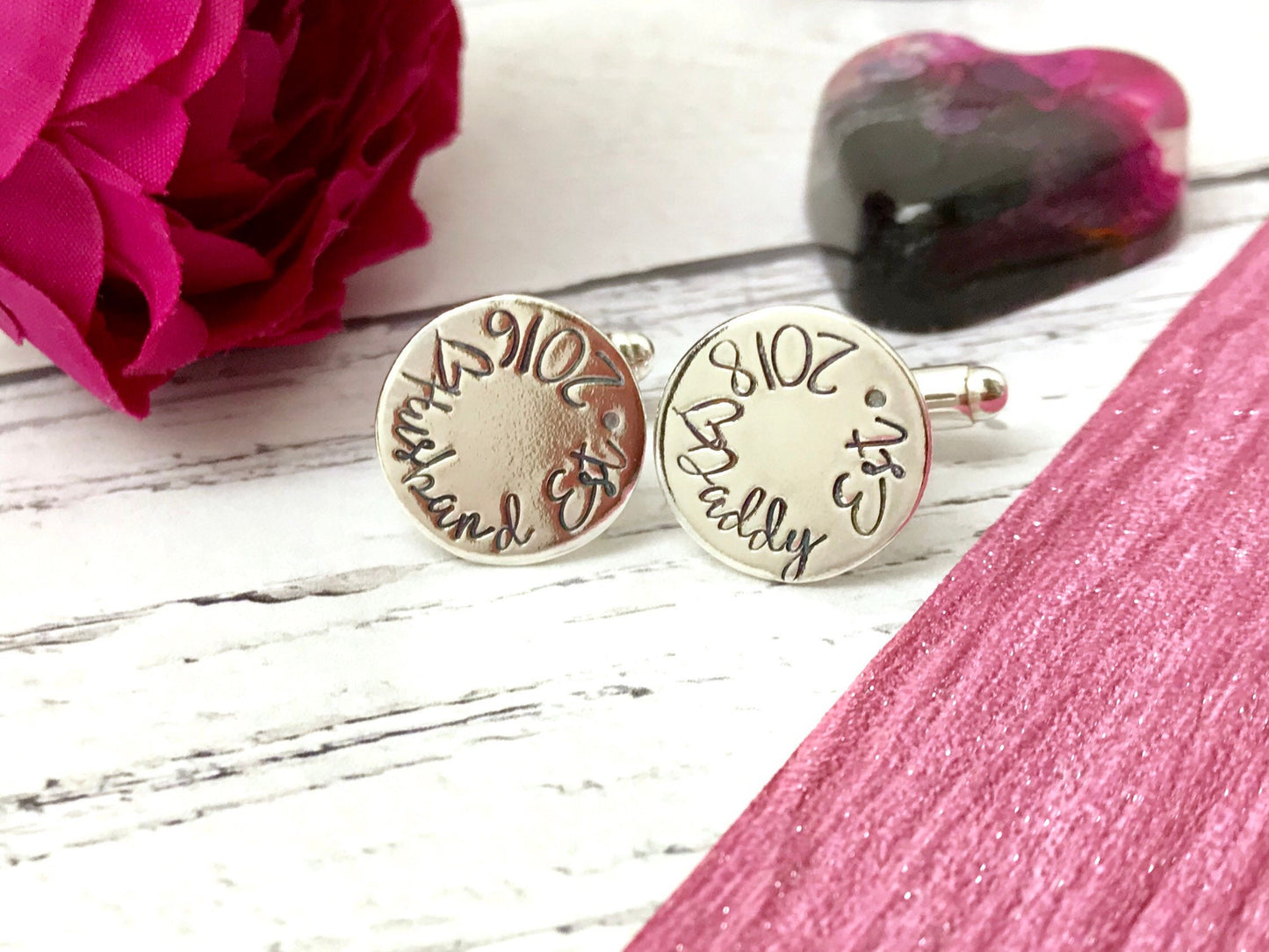 Personalised cufflinks, daddy cuff links, husband gift, new father, Father's Day, gift for dad, hand stamped , sterling silver