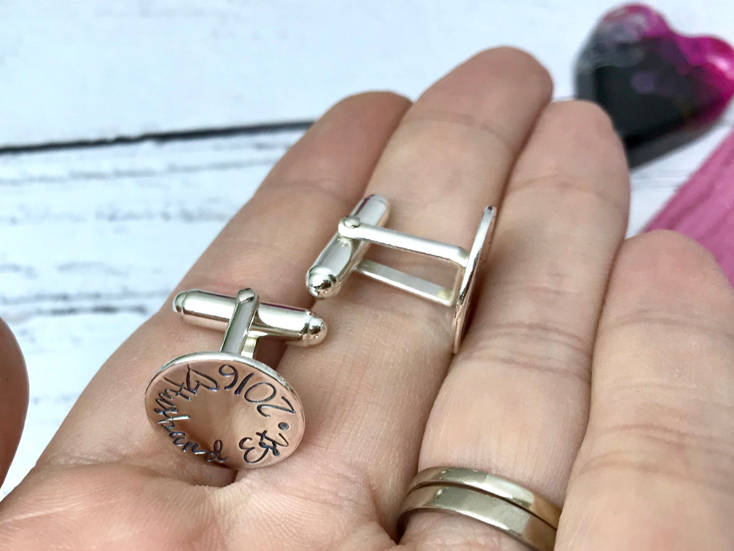 Personalised cufflinks, daddy cuff links, husband gift, new father, Father's Day, gift for dad, hand stamped , sterling silver