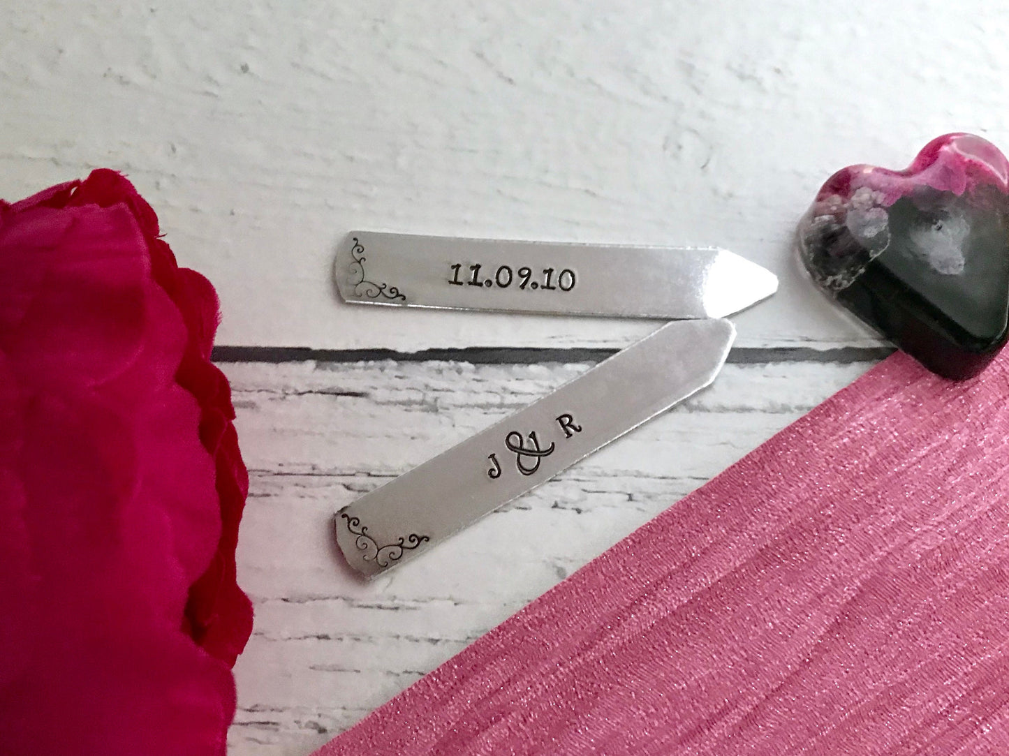 Personalised collar stiffeners, collar stays, for him, wedding, valentines