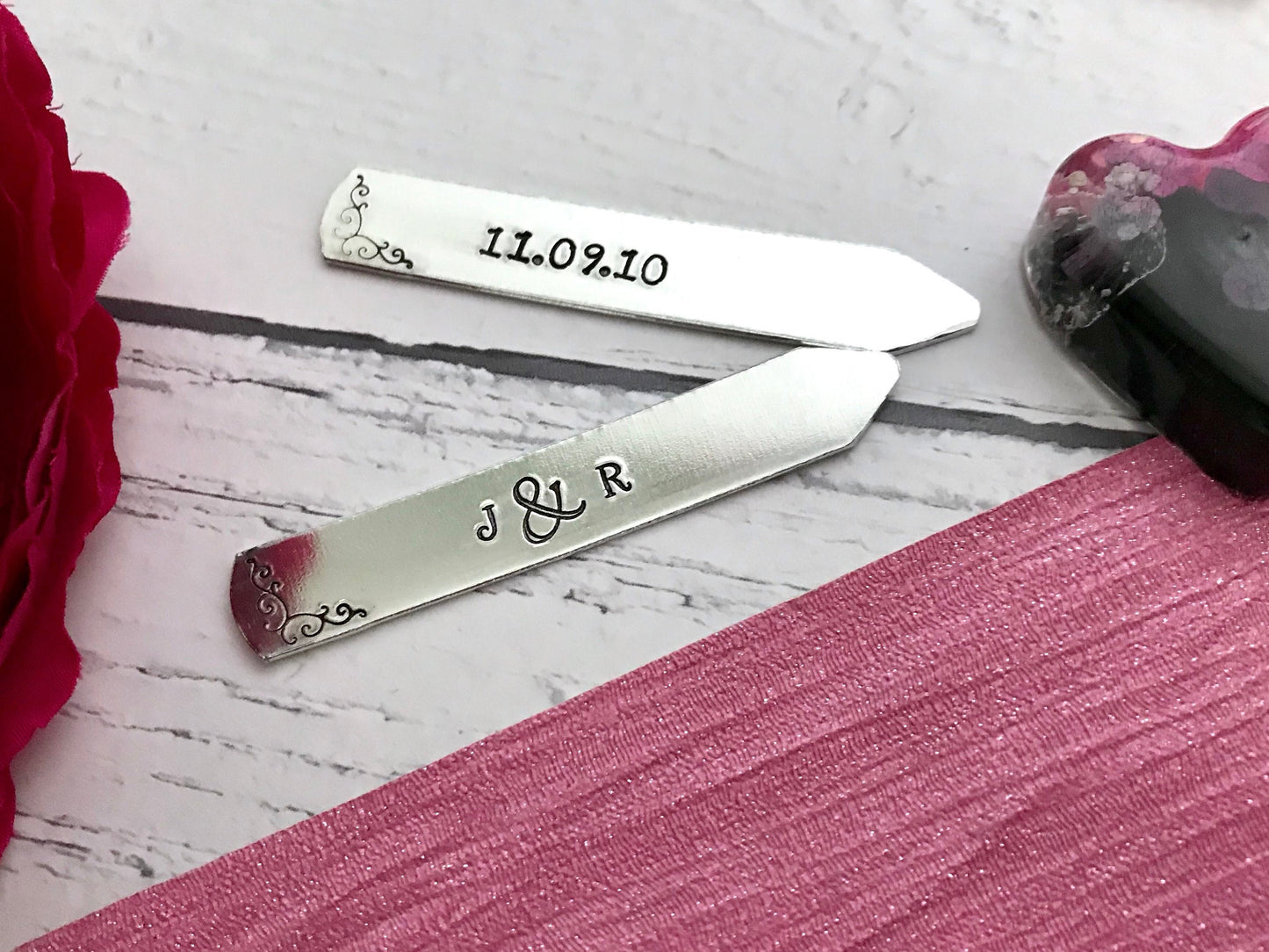 Personalised collar stiffeners, collar stays, for him, wedding, valentines