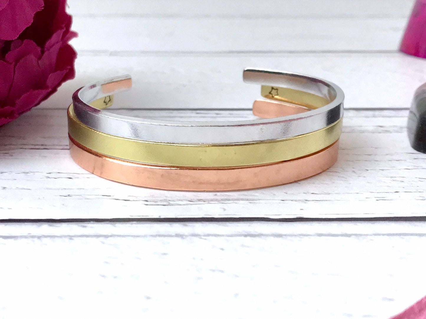 Skinny stacking cuff set, hand stamped skinny cuff, bangle, bracelet, stacking cuffs, aluminium, copper, brass