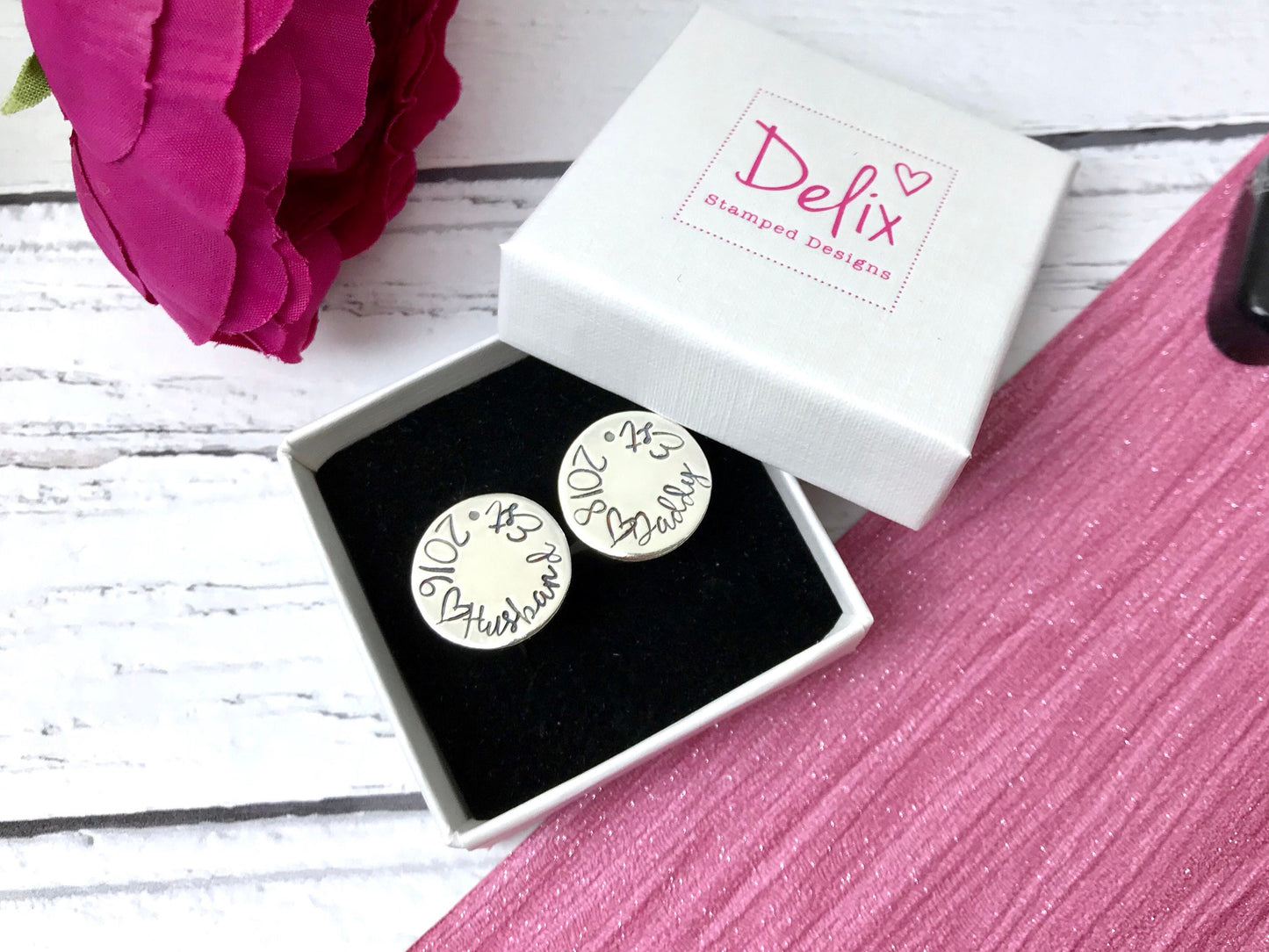 Personalised cufflinks, daddy cuff links, husband gift, new father, Father's Day, gift for dad, hand stamped , sterling silver