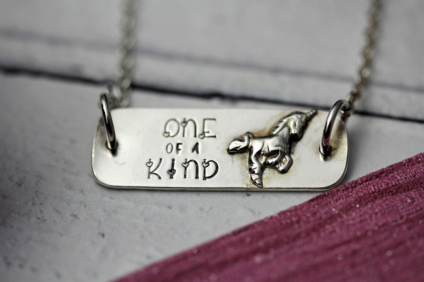 Unicorn necklace, sterling silver, one of a kind, hand stamped jewellery, valentines gift