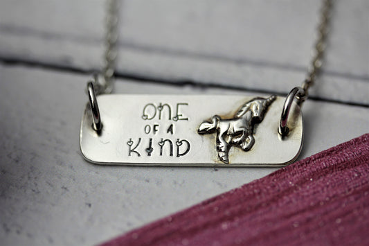 Unicorn necklace, sterling silver, one of a kind, hand stamped jewellery, valentines gift