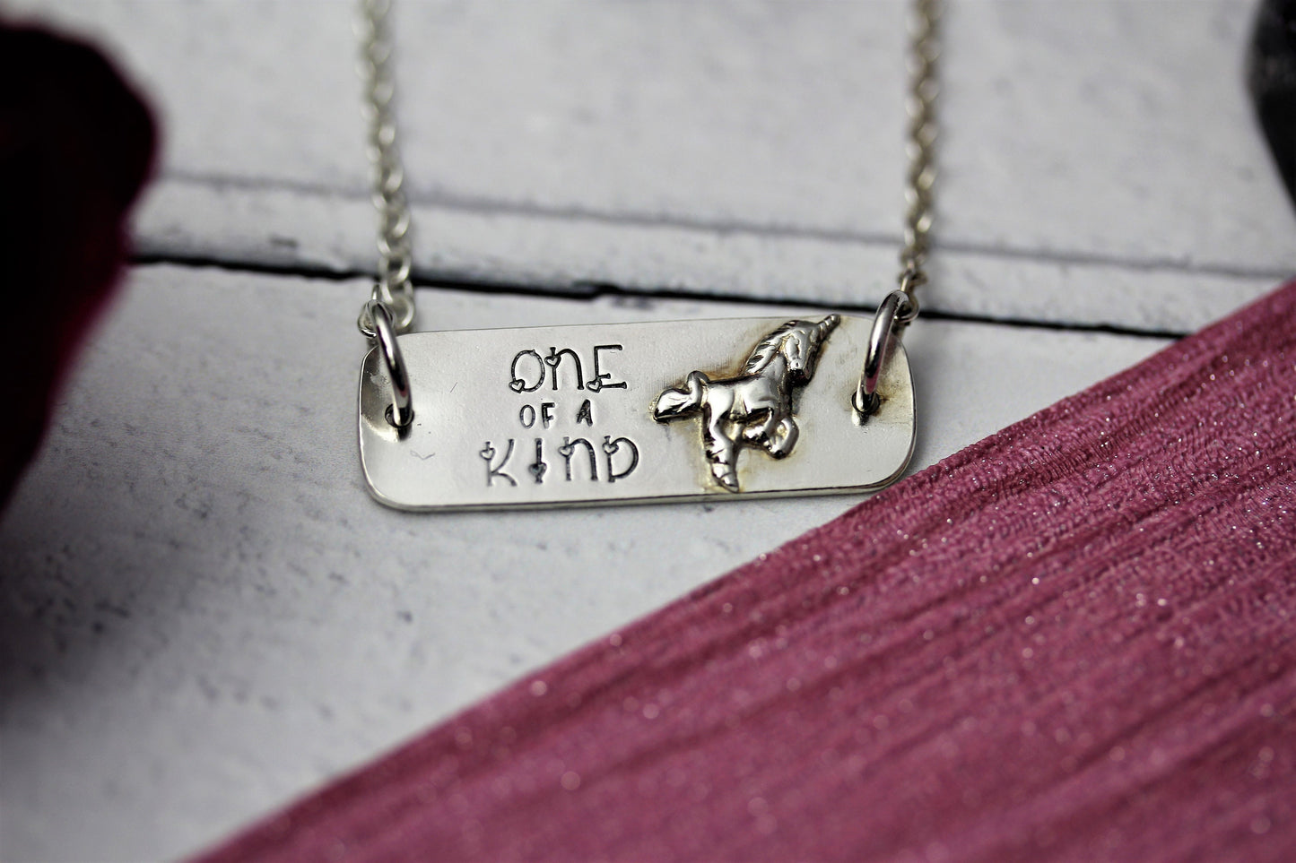 Unicorn necklace, sterling silver, one of a kind, hand stamped jewellery, valentines gift