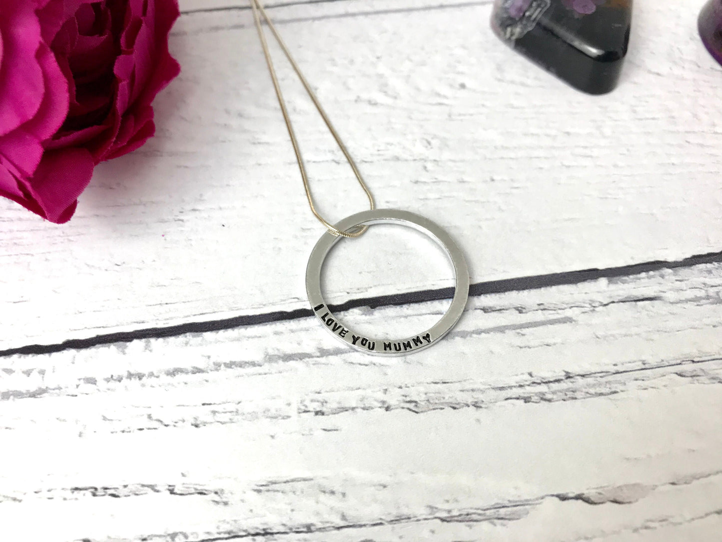 Mother's Day gift, children's name necklace, mummy necklace, hand stamped, large washer necklace