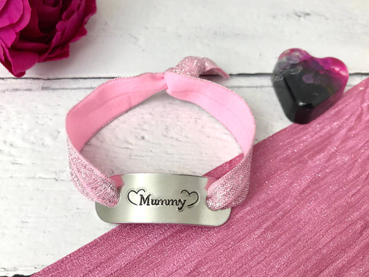 Mummy bracelet, hand stamped bracelet for mum, elasticated bracelet