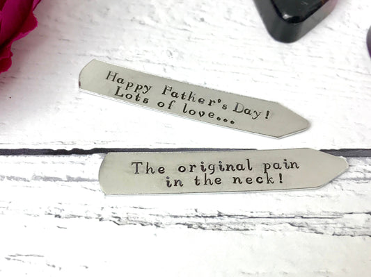 Personalised collar stiffeners, father's day gift, collar stays, for him, wedding