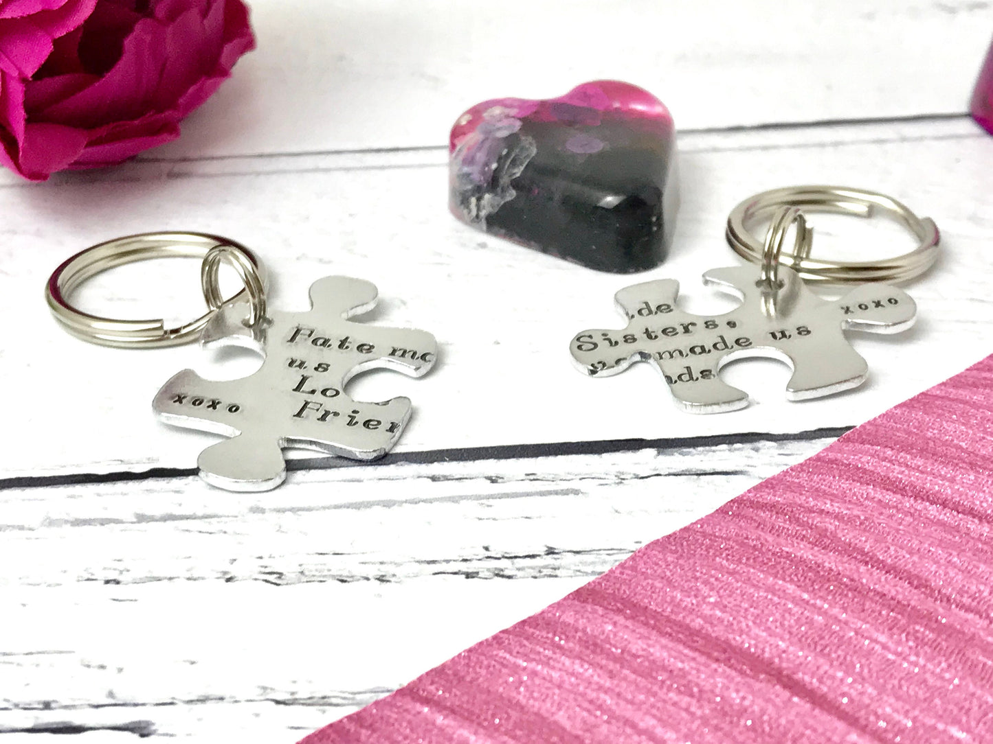 Hand stamped jigsaw pieces keyring, custom keyring, personalised keyring