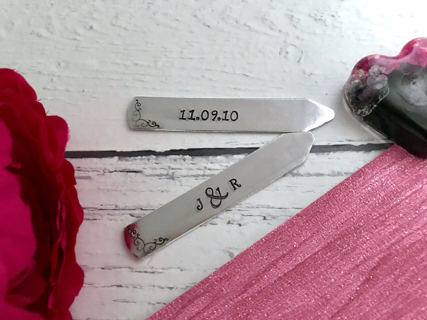 Personalised collar stiffeners, collar stays, for him, wedding, valentines