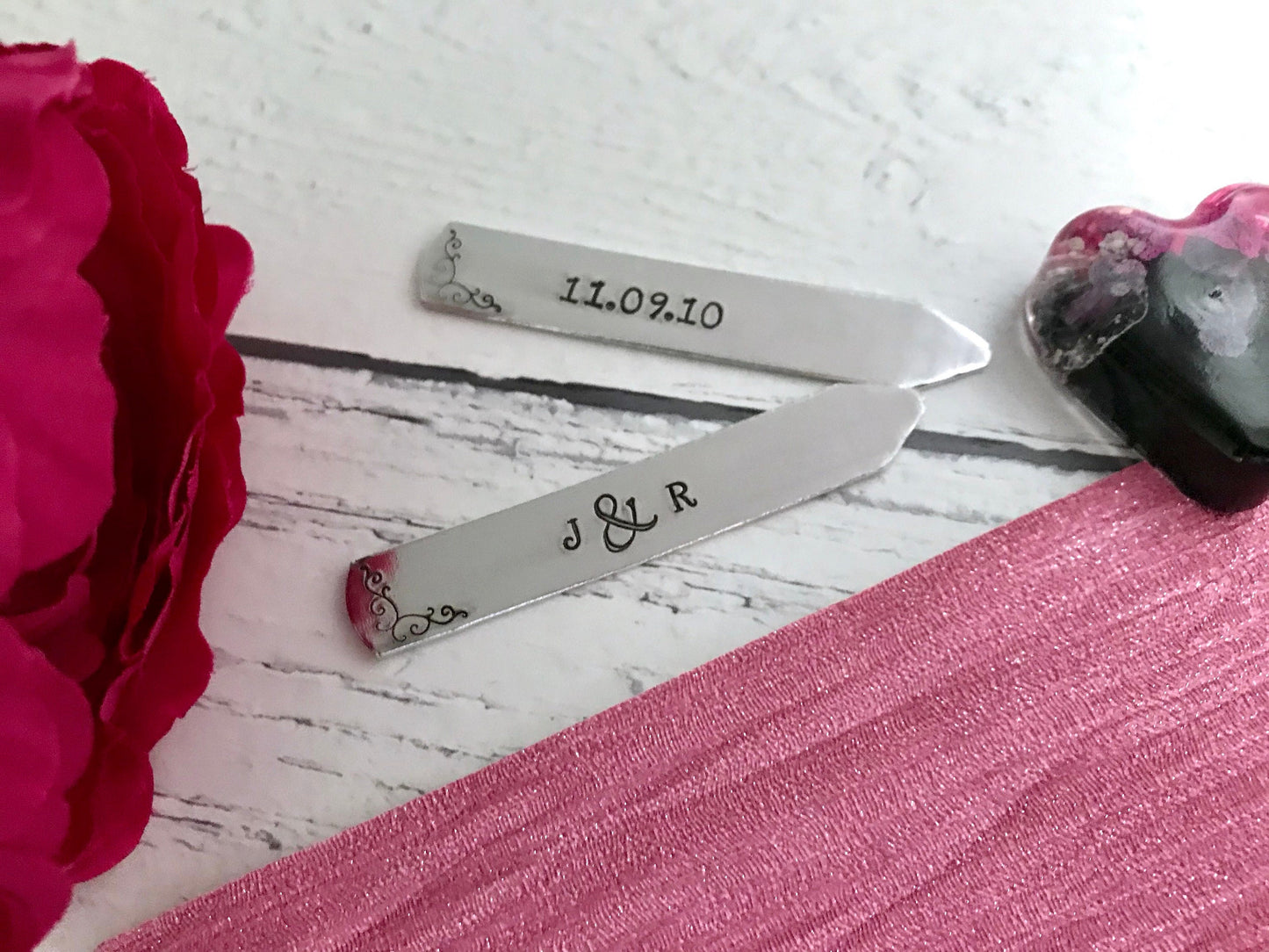 Personalised collar stiffeners, collar stays, for him, wedding, valentines