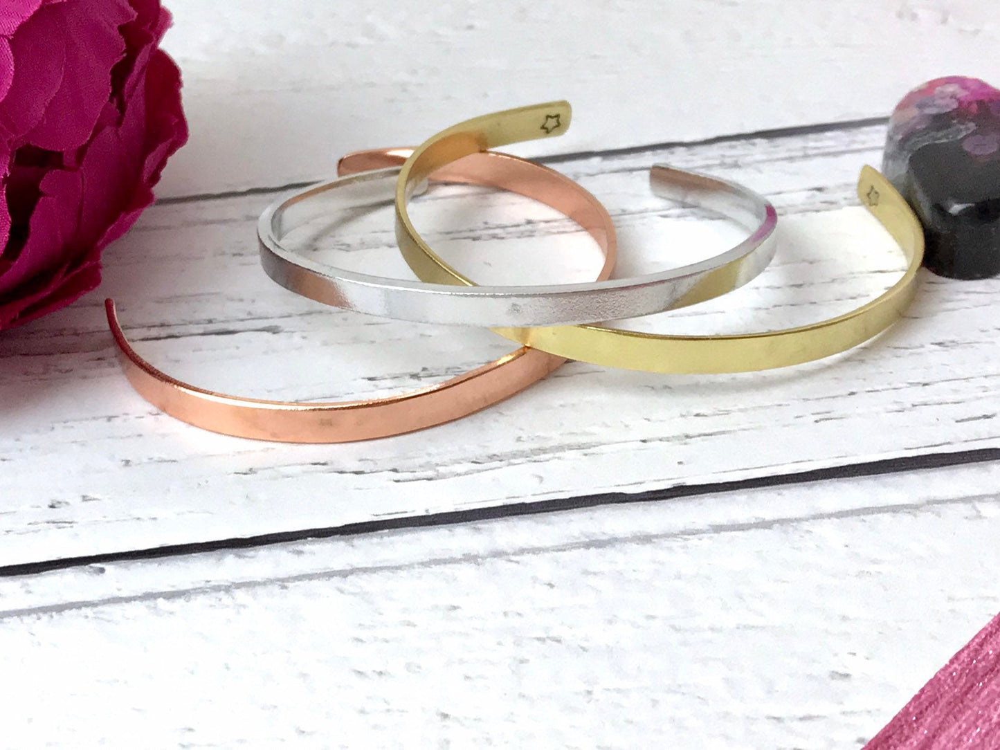 Skinny stacking cuff set, hand stamped skinny cuff, bangle, bracelet, stacking cuffs, aluminium, copper, brass