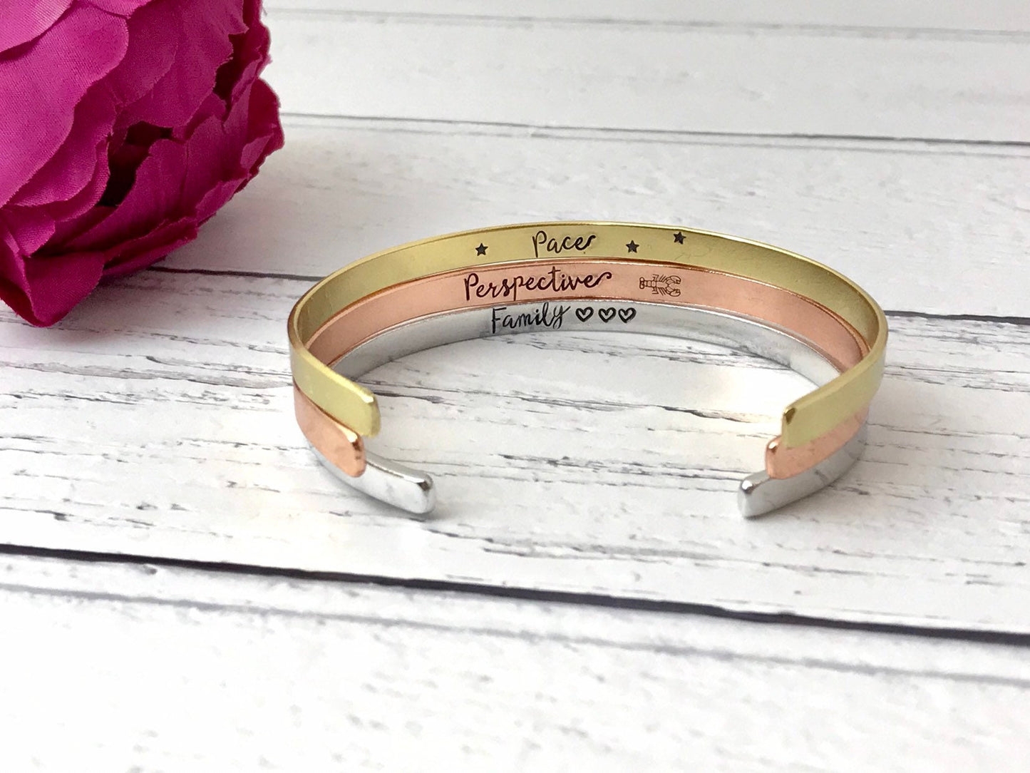 Skinny stacking cuff set, hand stamped skinny cuff, bangle, bracelet, stacking cuffs, aluminium, copper, brass