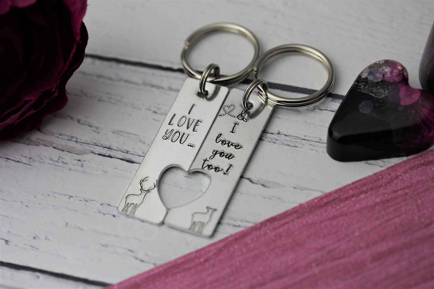 Valentines keyring, i love you too, husband, stag and deer themed, anniversary gift