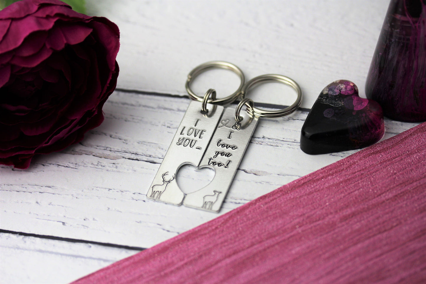 Valentines keyring, i love you too, husband, stag and deer themed, anniversary gift