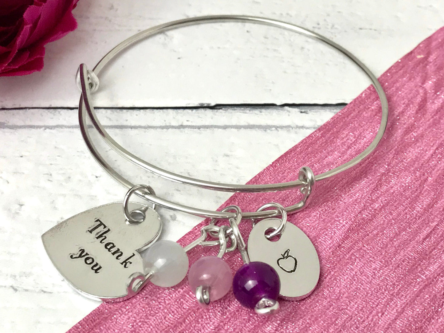 Teacher gift, teacher bangle, personalised bangle, apple gift