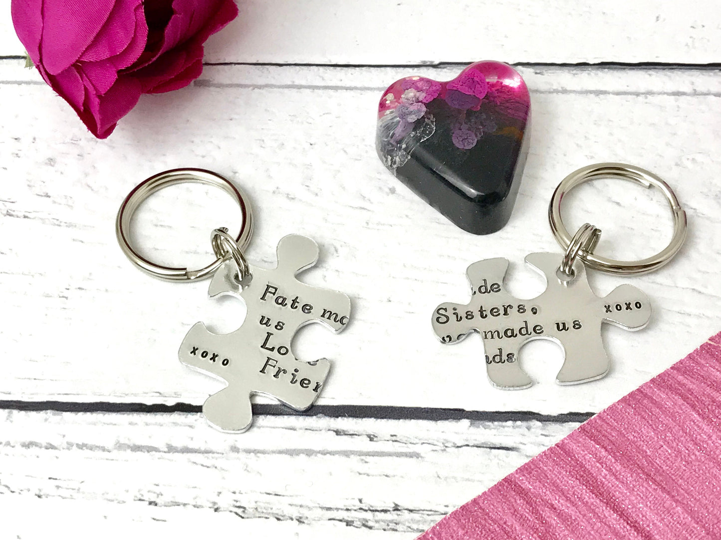 Hand stamped jigsaw pieces keyring, custom keyring, personalised keyring