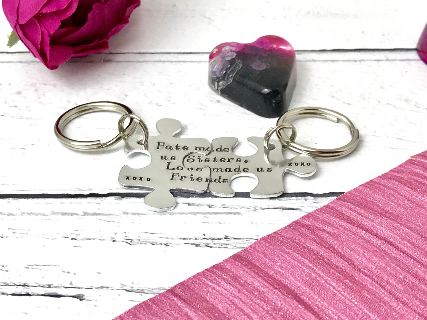 Hand stamped jigsaw pieces keyring, custom keyring, personalised keyring