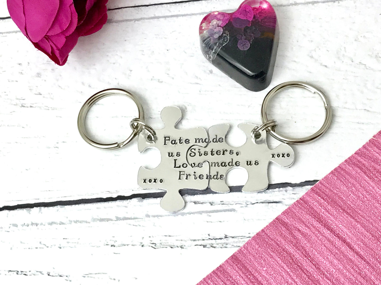 Hand stamped jigsaw pieces keyring, custom keyring, personalised keyring