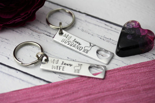 Valentines keyring, deer wife, husband, stag and deer themed, anniversary gift