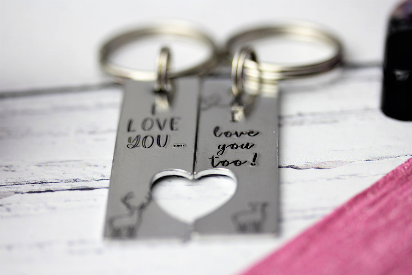 Valentines keyring, i love you too, husband, stag and deer themed, anniversary gift