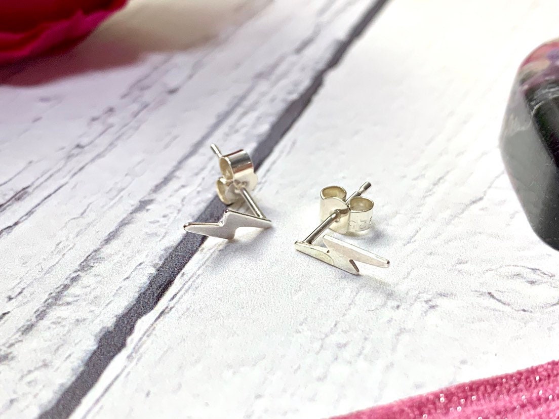 Sterling silver lightening earrings, dainty earrings, stud, tiny, delicate