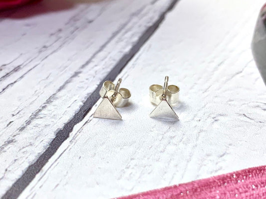 Sterling silver triangle earrings, dainty earrings, stud, tiny, delicate