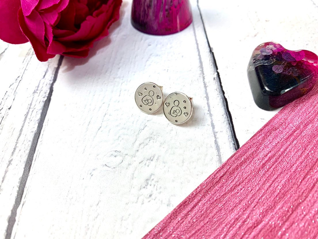 Sterling silver breastfeeding earrings, breastfeeding milestone, peer supporter, sterling silver, breastfed, hand stamped