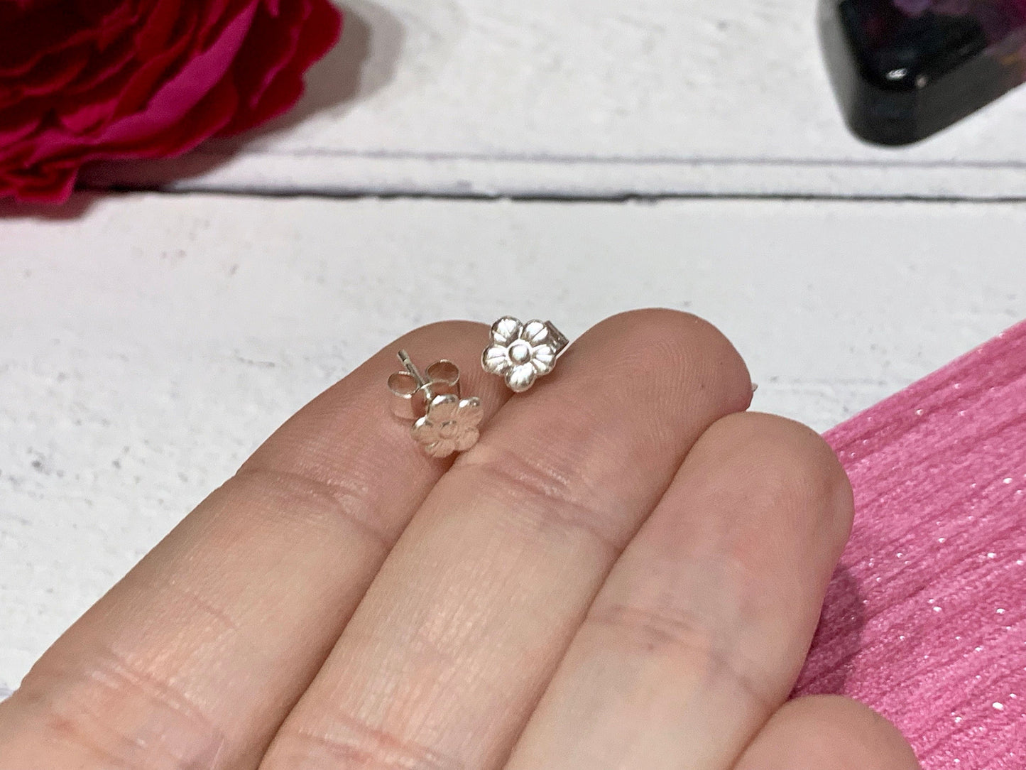 Sterling silver flower earrings, dainty earrings, stud, tiny, delicate