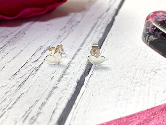 Sterling silver fat heart earrings, dainty earrings, stud, tiny, delicate