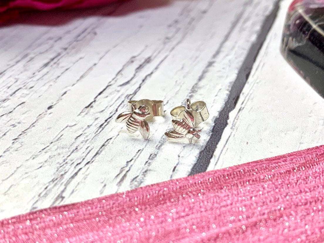 Sterling silver bee earrings, dainty earrings, stud, tiny, delicate