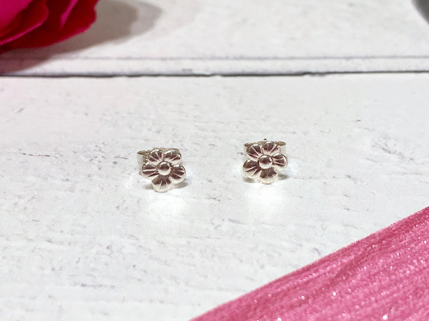 Sterling silver flower earrings, dainty earrings, stud, tiny, delicate