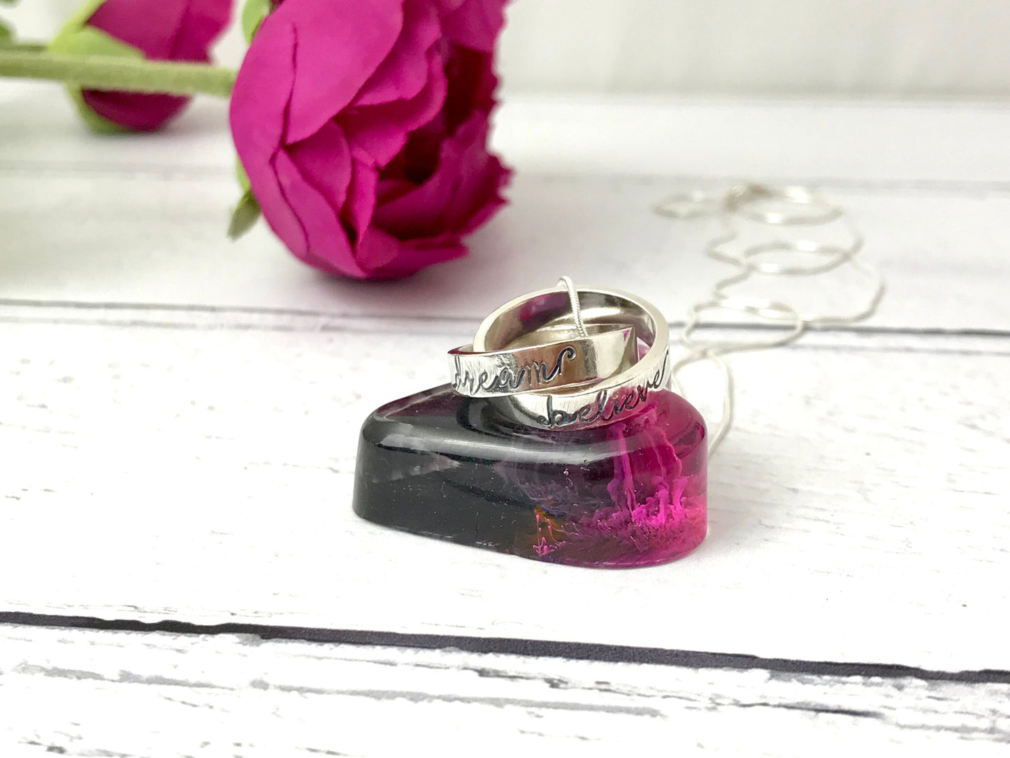 Interlinking ring necklace, hand stamped, sterling silver, Mother's Day