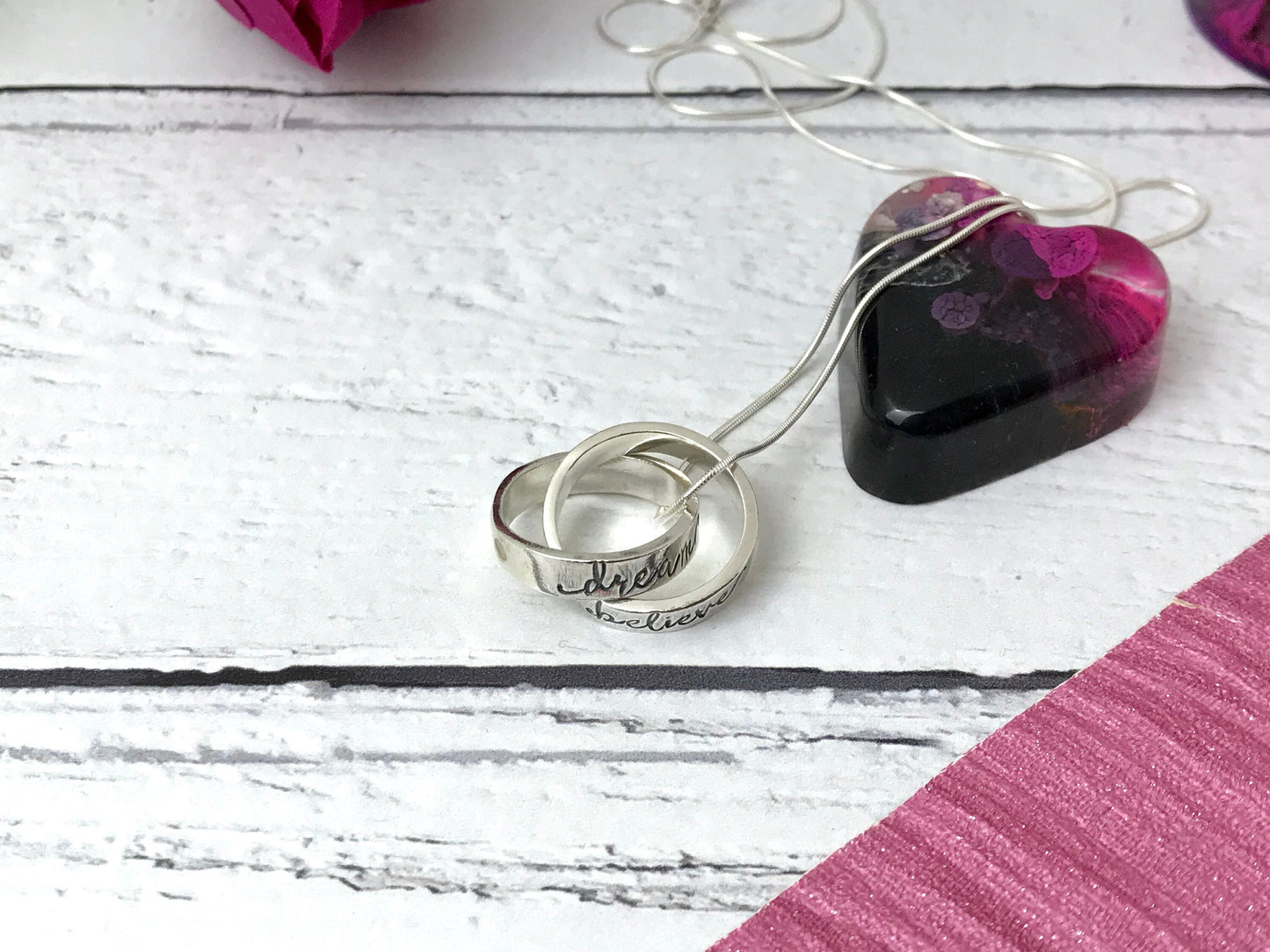 Interlinking ring necklace, hand stamped, sterling silver, Mother's Day