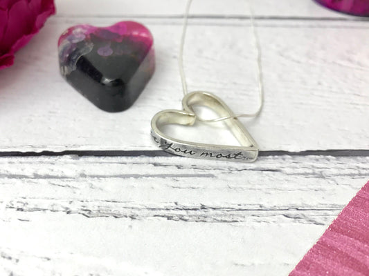 Heart name necklace, hand stamped, sterling silver, Mother's Day