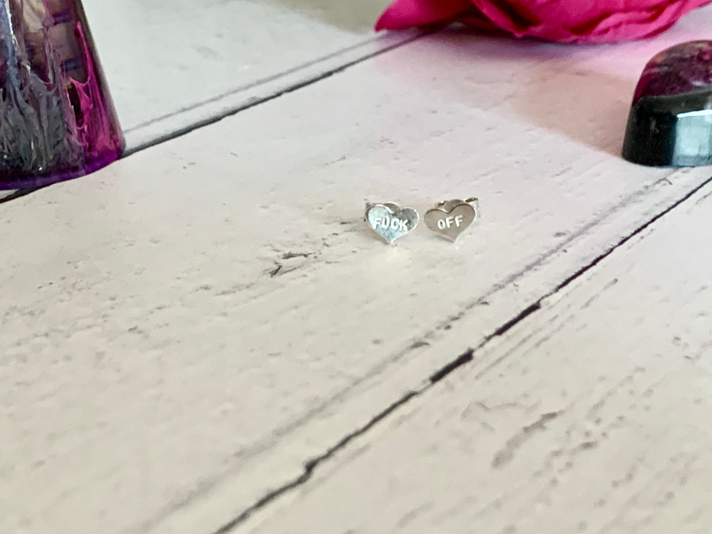 Sterling silver rude heart earrings, dainty earrings, stud, tiny, delicate, mature