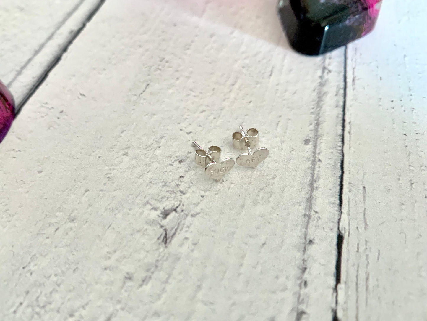 Sterling silver rude heart earrings, dainty earrings, stud, tiny, delicate, mature